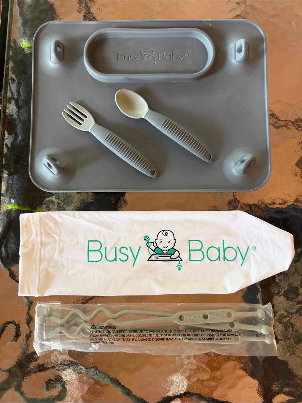 Busy Baby Gray Silicone Suction Placemat with Utensils